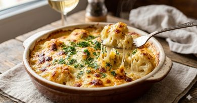 Запеканка с цветной капустой и сыром в тарелке